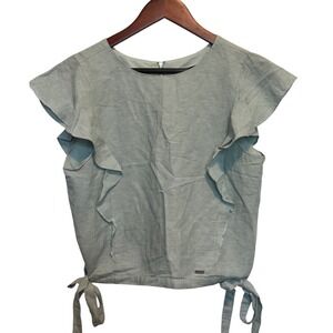 ARMANI EXCHANGE Womens Ruffle Sleeve Tie Waist Top Green Size M